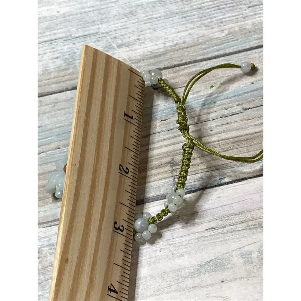 Jade Jadeite Flower Slide Bracelet Beads Cord Adjustable white yellow Green NWOT